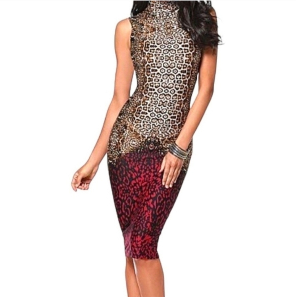 VENUS Red and Brown Sleeveless Snake Print Dress Size XL